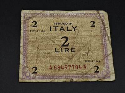 【淘币小摊】实时拍第八百零六拍   纸币场   满百包邮可预留二周 每周一统一发货   - 意大利1943年2里拉纸币【有折】
