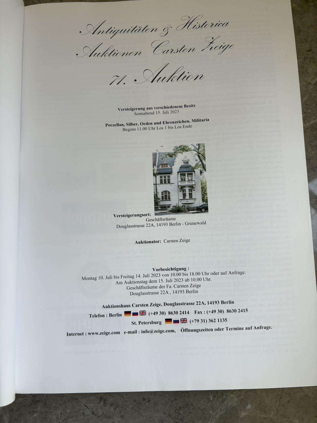盛世勋华——号角文化勋章邮票专场拍卖第289期 德国柏林Carsten Zeige拍卖行2023年7月拍卖会图录，超大尺寸，全彩印刷，超大超厚，300多页