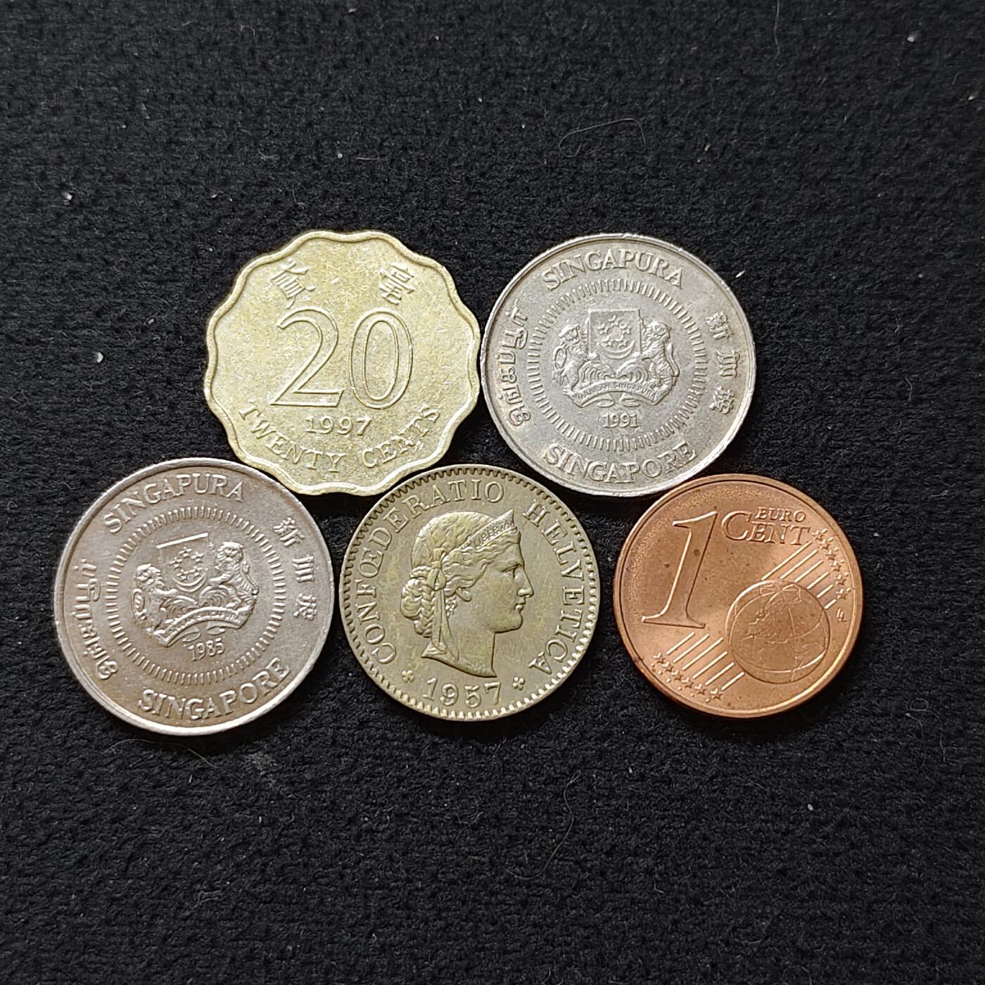 【全场包邮】纯粹捡漏拍480场（免费代拍第17场） 世界各国各年份散币5枚一组-香港+瑞士+新加坡+奥地利