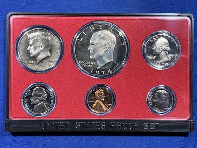 《竞宝斋》第441场 周日，周一，2场连拍 （全场包邮） - 美国1974年官方清年精制套币 含艾克大一元精制币