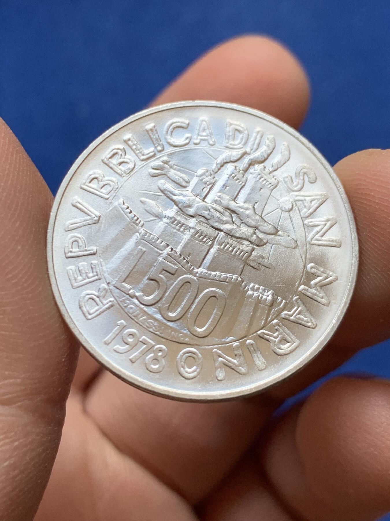 《竞宝斋》第441场 周日，周一，2场连拍 （全场包邮） 圣马力诺 1978年 500里拉 银币 11克 83.5%银