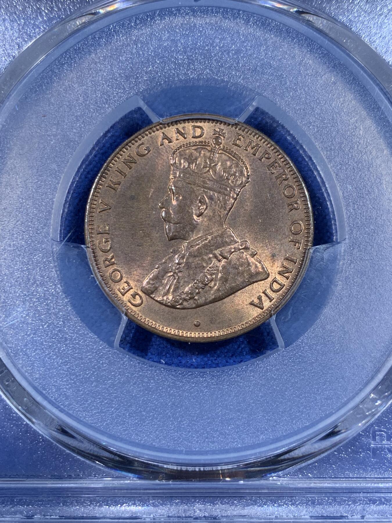 《竞宝斋》第441场 周日，周一，2场连拍 （全场包邮） PCGS MS64RB 中国香港1933年乔治五世一仙铜币