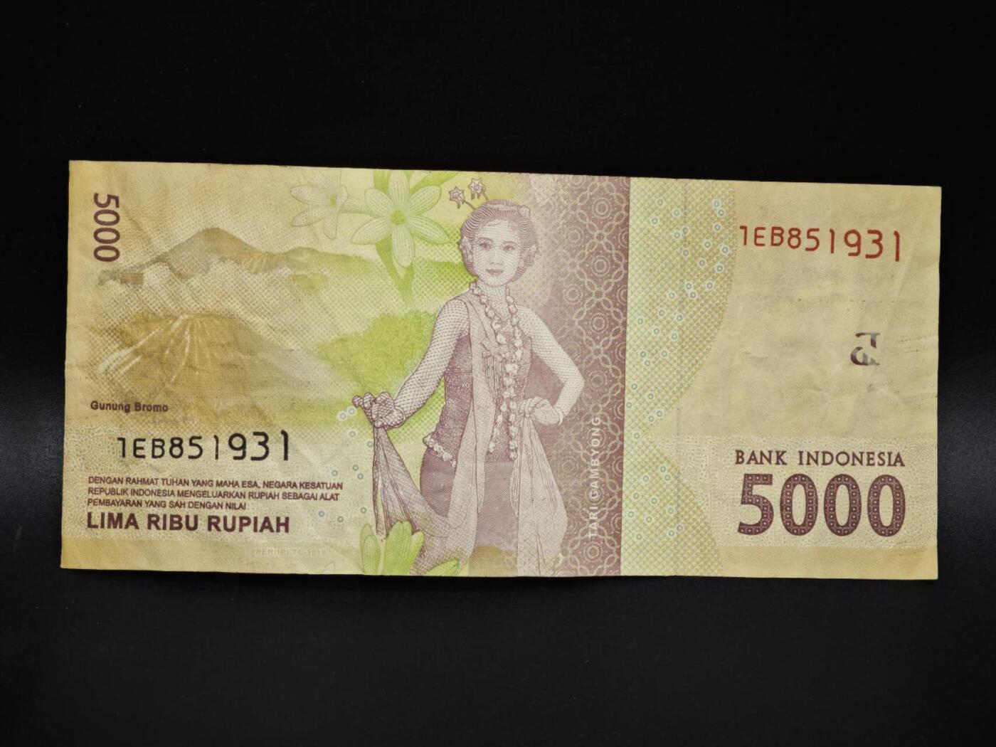 【淘币小摊】实时拍第八百零六拍   纸币场   满百包邮可预留二周 每周一统一发货   印尼2016年5000卢比纸币【有折】