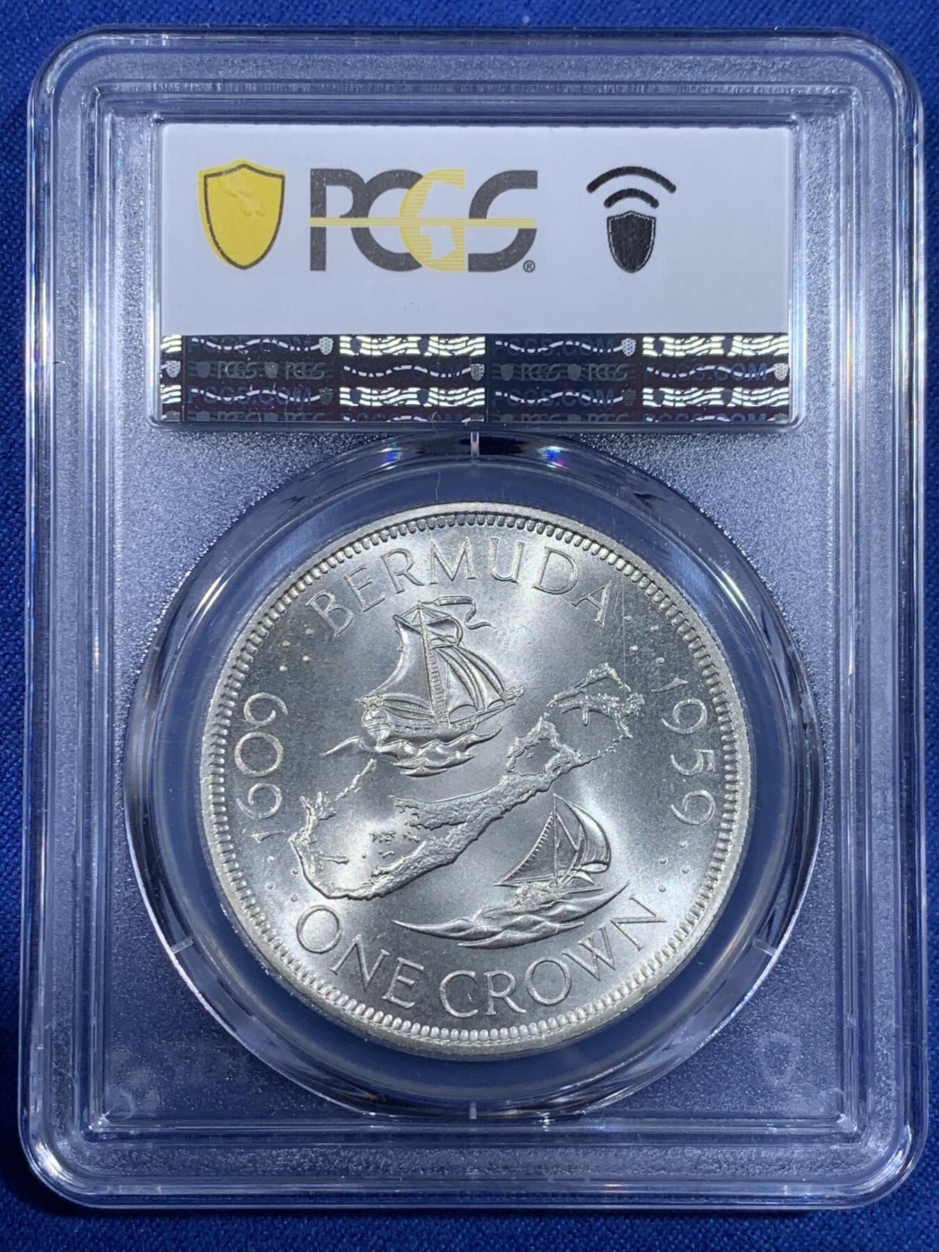 《竞宝斋》第441场 周日，周一，2场连拍 （全场包邮） PCGS MS66 百慕大1959年1克朗大银币