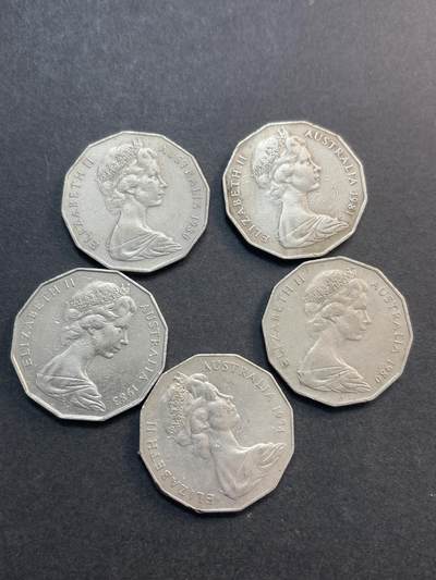 文馨钱币收藏第 282 场，【 长期接收代拍品】，加拿大老铜代用币，银币，德三系列场 - 澳大利亚 50 分 5 枚