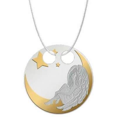 第182期拍卖 - 喀麦隆2018,圣诞快乐-“圣诞星月天使”,金边币边、双圆孔项链吊坠、镀24K金精制银币. 配有原装项链,盒证全.