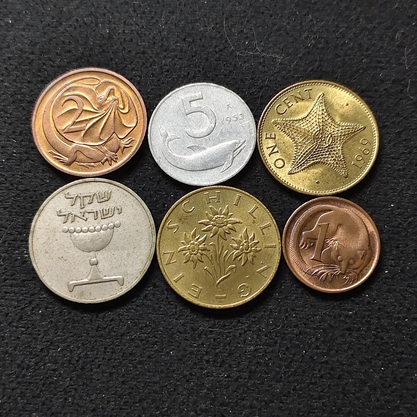 【全场包邮】纯粹捡漏拍480场（免费代拍第17场） 世界各国各年份散币6枚一组-巴哈马+奥地利+以色列+意大利等