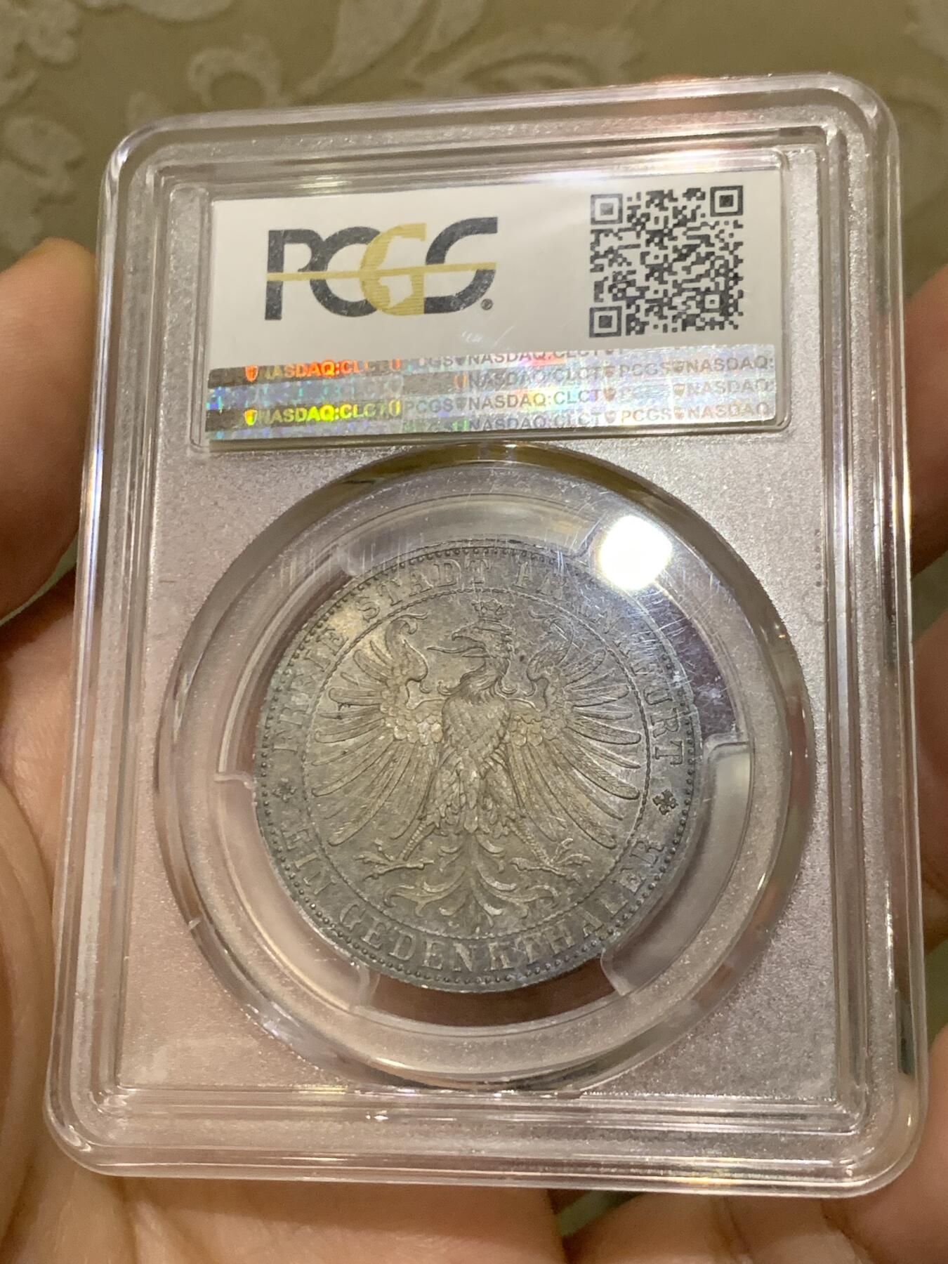 《竞宝斋》第441场 周日，周一，2场连拍 （全场包邮） PCGS MS64 德国1863年法兰克福王子会议泰勒 五彩包浆非常给力的状态