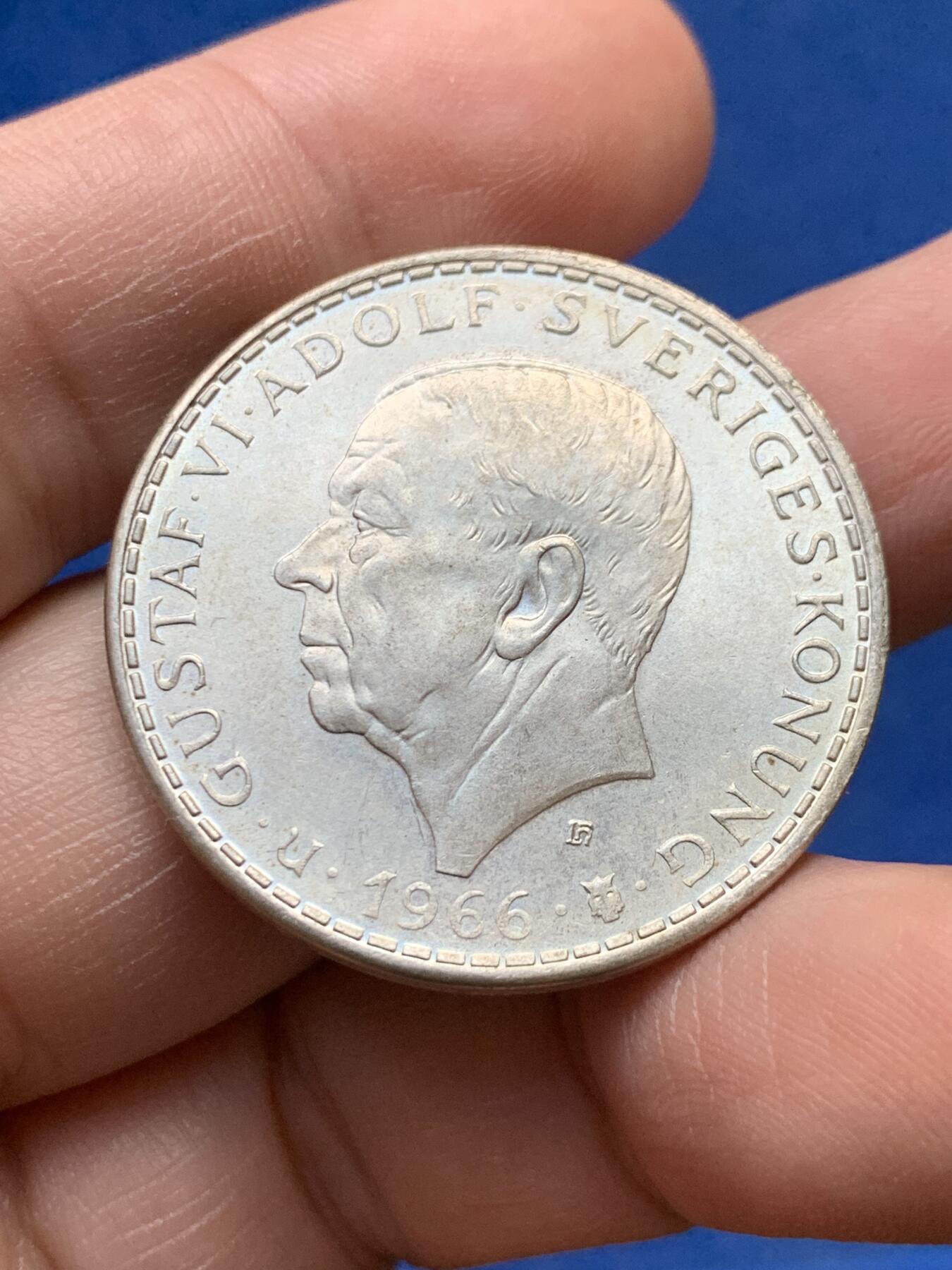 《竞宝斋》第441场 周日，周一，2场连拍 （全场包邮） 瑞典王国1966年古斯塔夫六世-宪法改革100周年5K银币