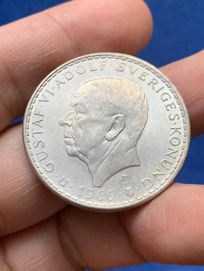 《竞宝斋》第441场 周日，周一，2场连拍 （全场包邮） - 瑞典王国1966年古斯塔夫六世-宪法改革100周年5K银币