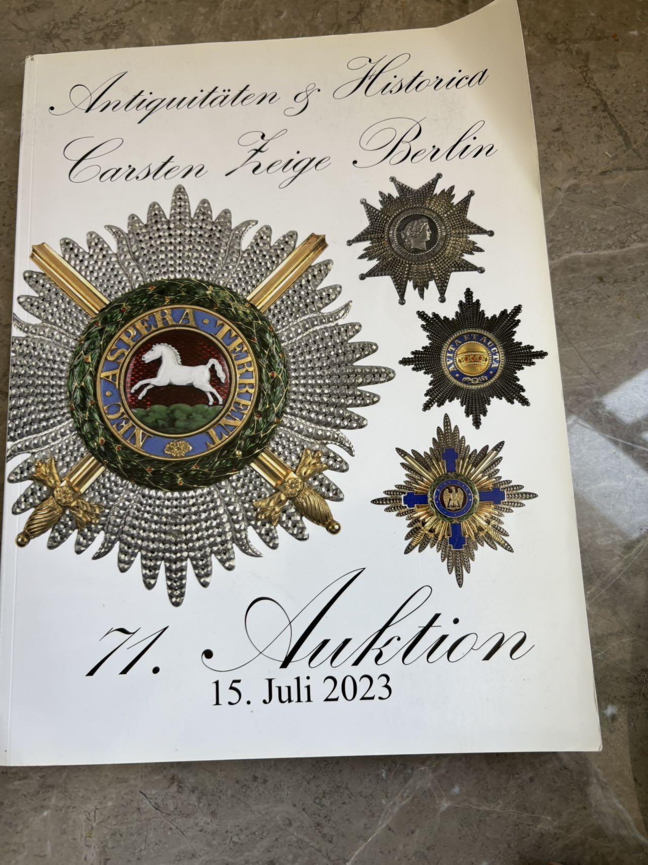 盛世勋华——号角文化勋章邮票专场拍卖第289期 德国柏林Carsten Zeige拍卖行2023年7月拍卖会图录，超大尺寸，全彩印刷，超大超厚，300多页