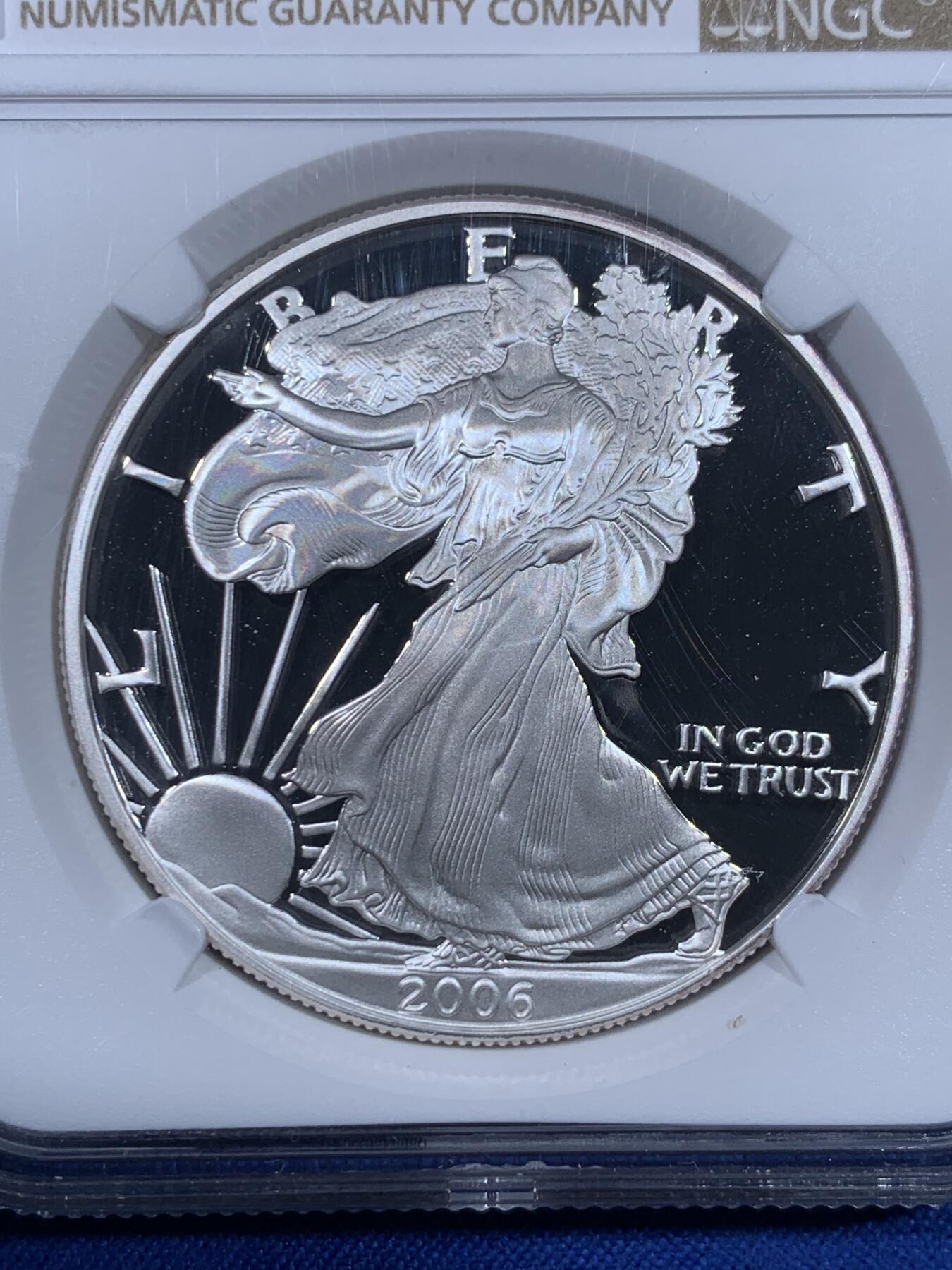 《竞宝斋》第441场 周日，周一，2场连拍 （全场包邮） NGC PF69UC 美国2006年W厂行走女神1盎司 精制大银币