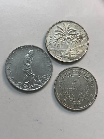 文馨钱币收藏第 282 场，【 长期接收代拍品】，加拿大老铜代用币，银币，德三系列场 - 土耳其，伊拉克，尼加拉瓜 3 枚