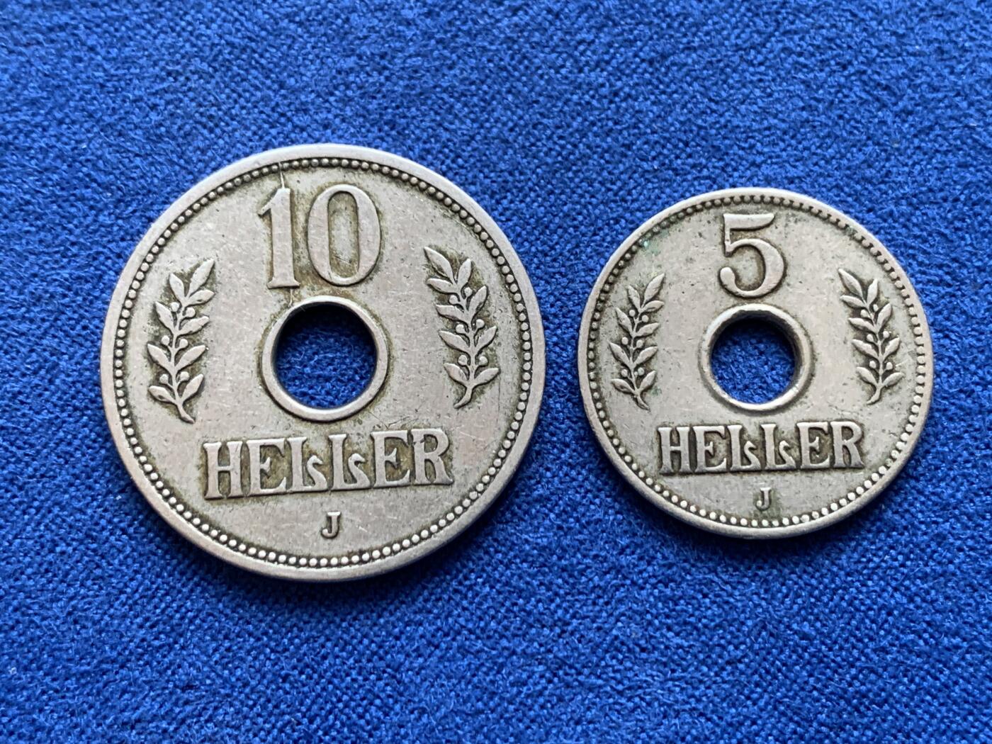 《竞宝斋》第441场 周日，周一，2场连拍 （全场包邮） 两枚一组 德属东非，中孔镍币1914年5赫勒＋1910年10赫勒