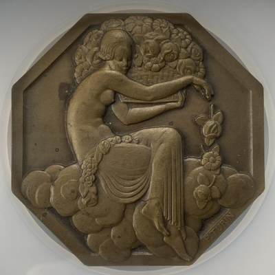 掌中浮雕-藏着的欧洲第043场 - NGC MS62 : 1925年法国世博会八角纪念铜章 ，对边61mm