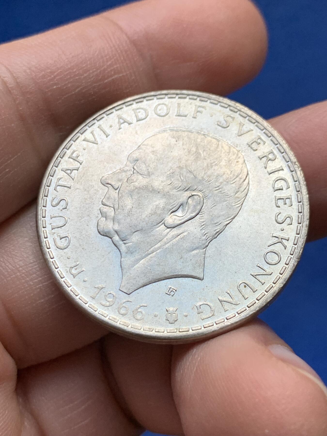 《竞宝斋》第441场 周日，周一，2场连拍 （全场包邮） 瑞典王国1966年古斯塔夫六世-宪法改革100周年5K银币