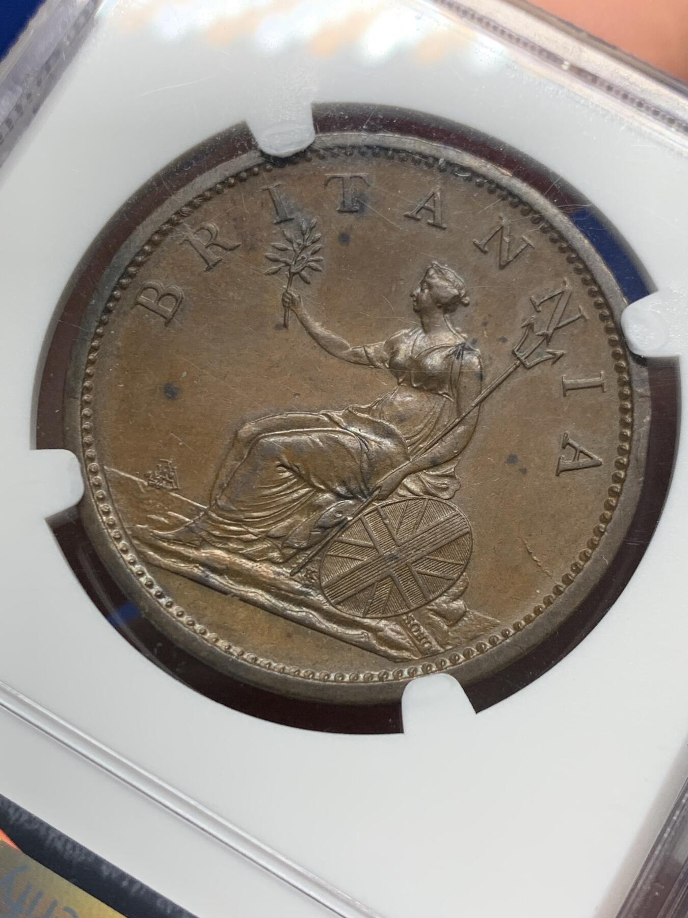 《竞宝斋》第441场 周日，周一，2场连拍 （全场包邮） NGC MS63BN 英国1806乔三1便士大铜，SOHO铸造的经典款，温润厚重的巧克力色光泽，代表了铜币最理想的保存状态。