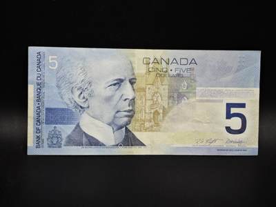 【淘币小摊】实时拍第八百零六拍   纸币场   满百包邮可预留二周 每周一统一发货   - 加拿大2002年5元纸币【有折】