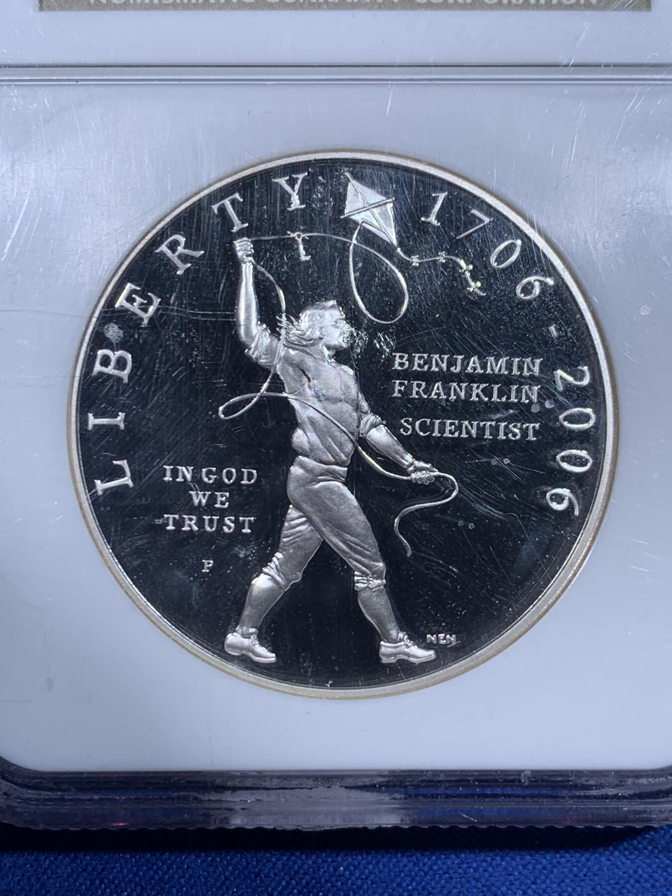 《竞宝斋》第441场 周日，周一，2场连拍 （全场包邮） NGC PF69UC 美国2006年P版科学家富兰克林1美元大银币