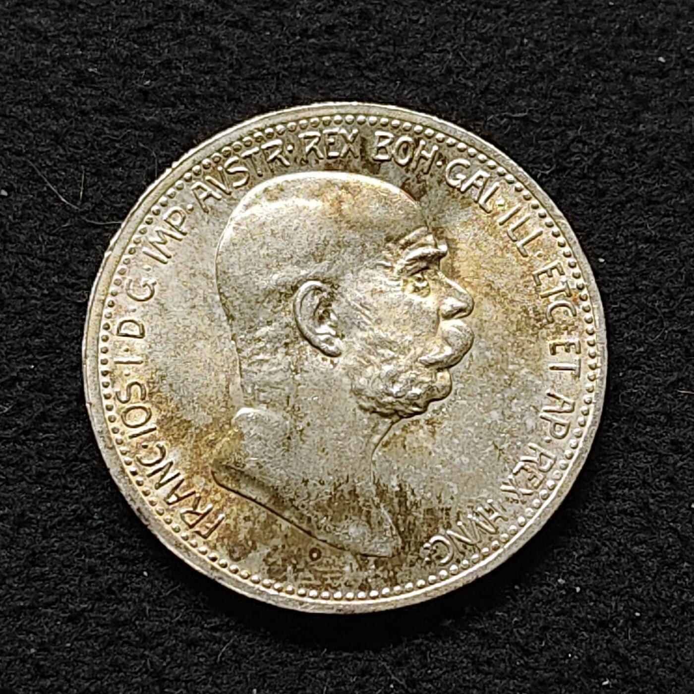 【全场包邮】纯粹捡漏拍480场（免费代拍第17场） 奥地利奥匈帝国1908年1科罗娜约瑟夫一世登基60周年纪念银币 彩色包浆