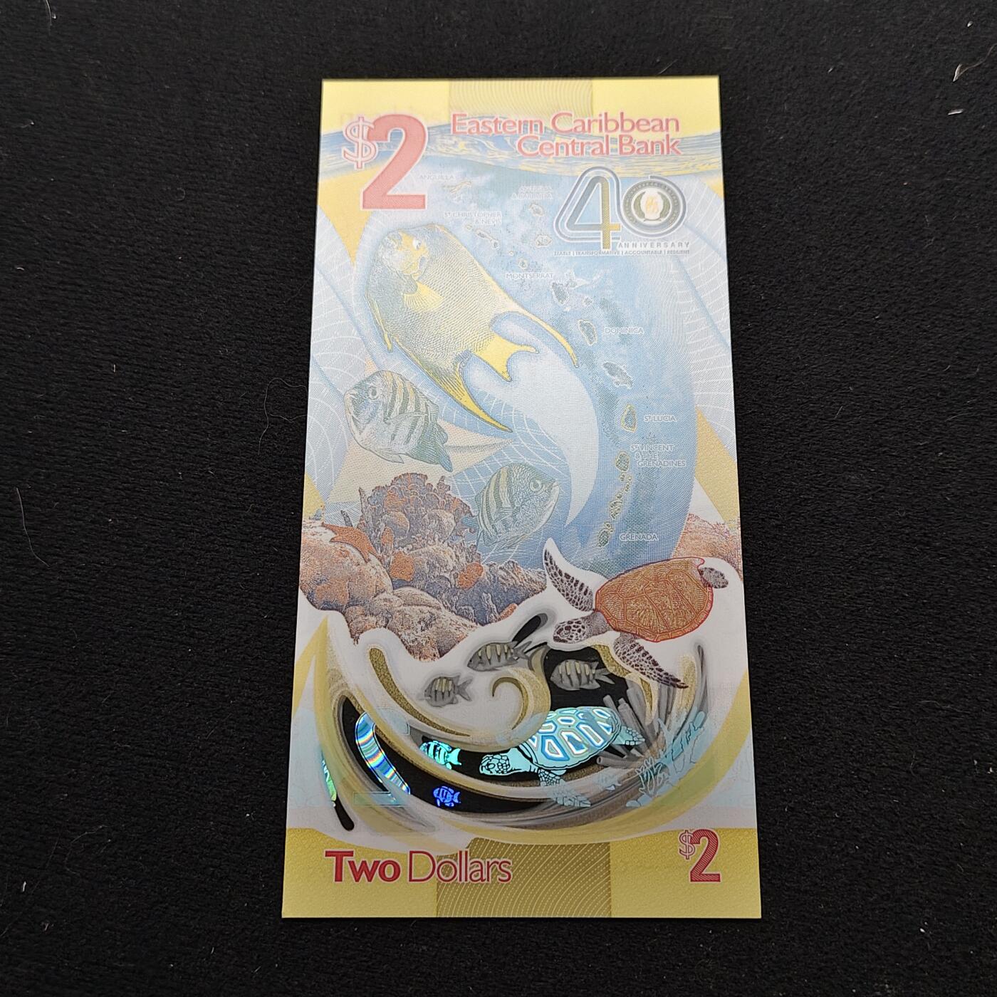 【全场包邮】纯粹捡漏拍480场（免费代拍第17场） 【塑料钞】东加勒比2023年2元央行40周年塑料纪念钞