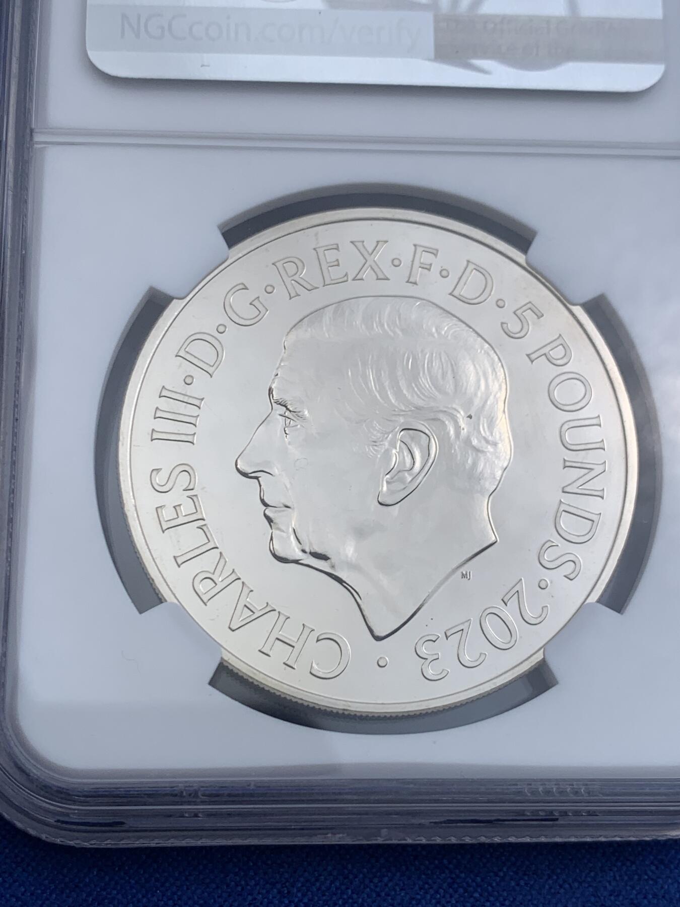 《竞宝斋》第441场 周日，周一，2场连拍 （全场包邮） NGC MS69DPL 英国2023年亚瑟王5英镑