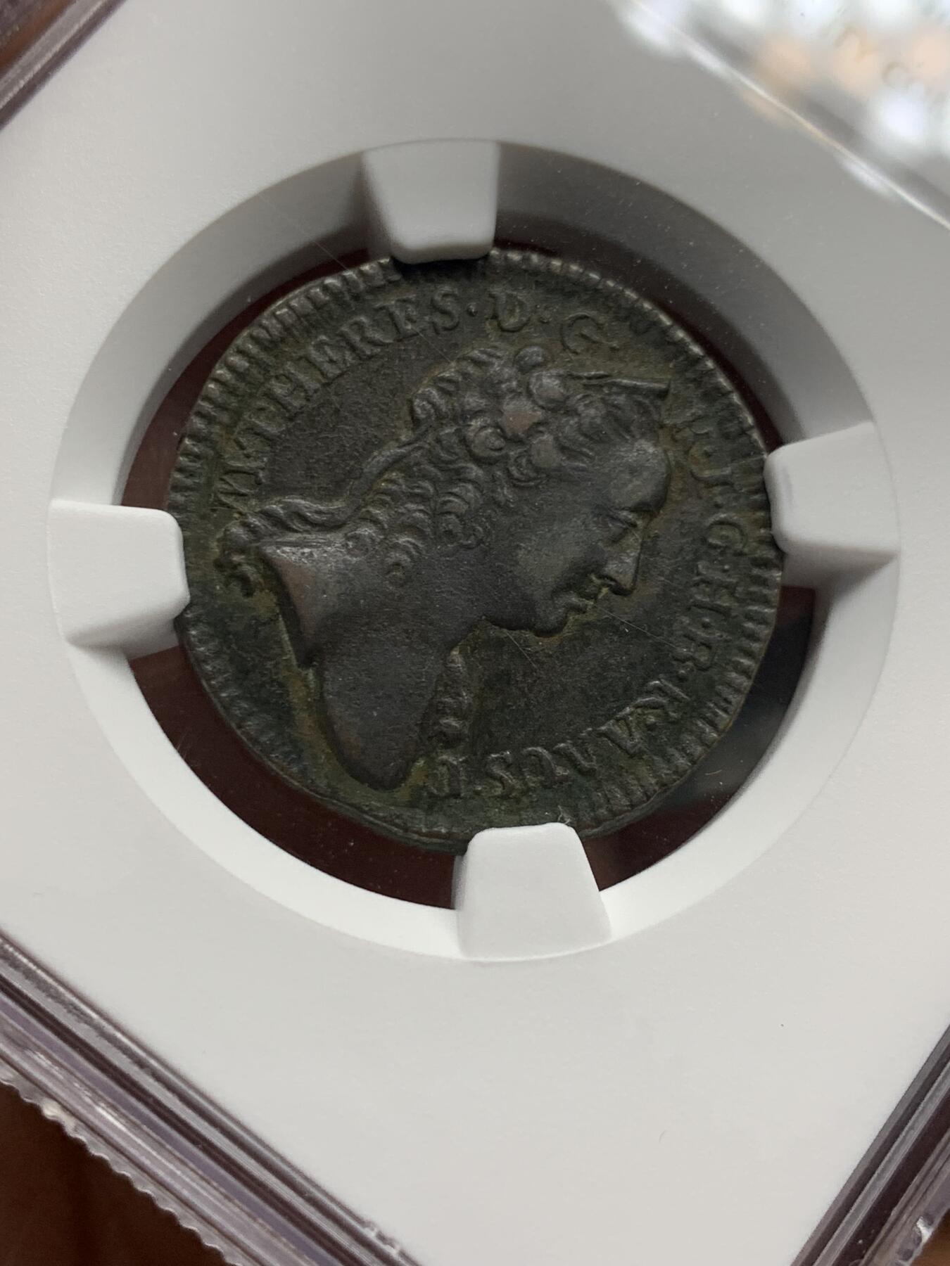 《竞宝斋》第441场 周日，周一，2场连拍 （全场包邮） NGC XFD 神圣罗马帝国 1762 早期1克鲁泽铜币