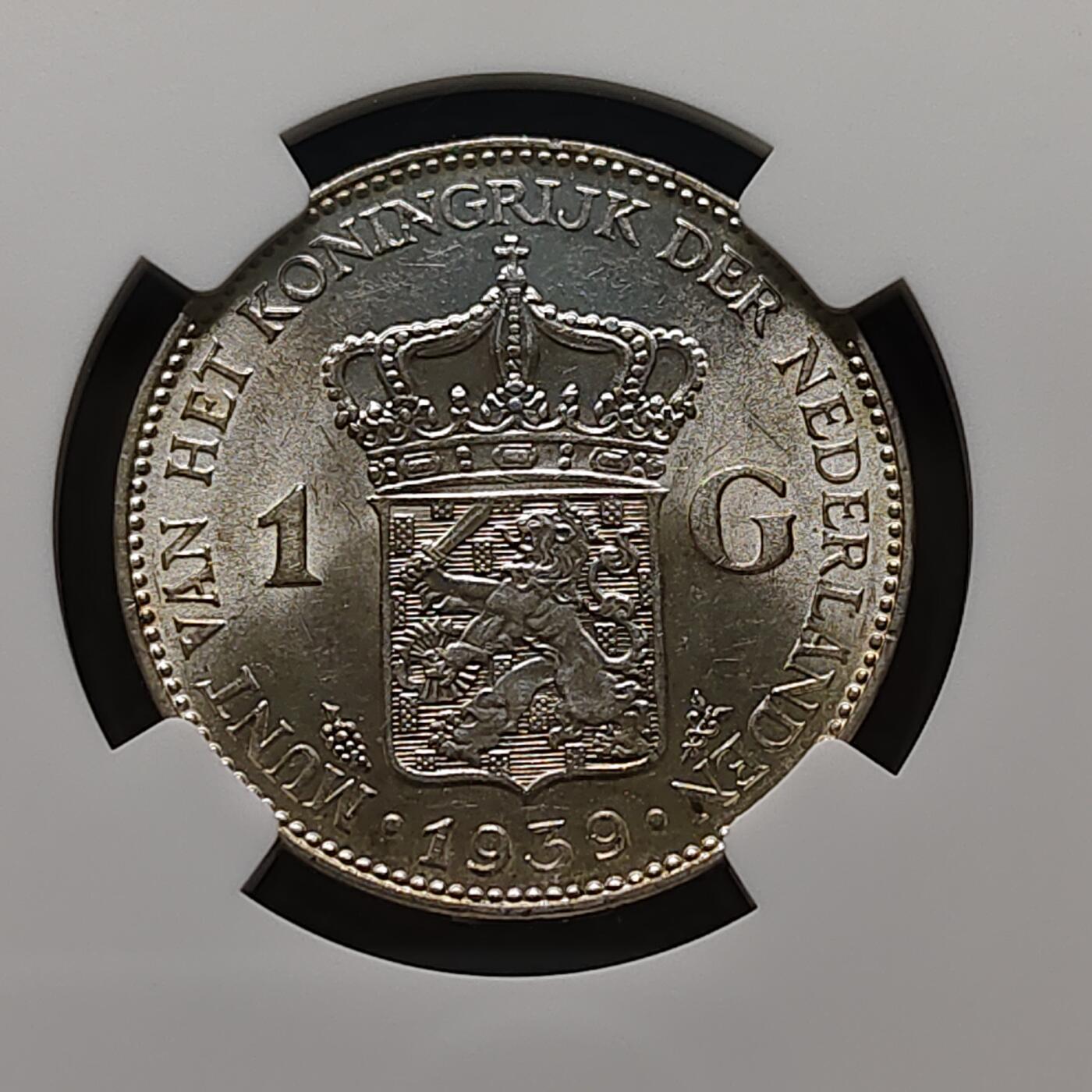 【全场包邮】纯粹捡漏拍481场（免费代拍第18场） 荷兰1939年威廉明娜女王1盾银币-NGC MS61