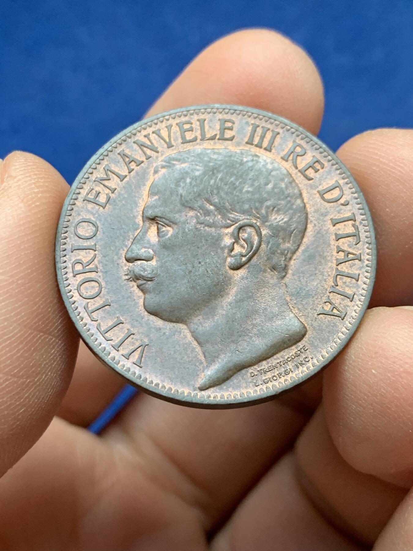 《竞宝斋》第441场 周日，周一，2场连拍 （全场包邮） 1911年意大利建国50周年10C纪念铜币，ms转光不可多得的状态