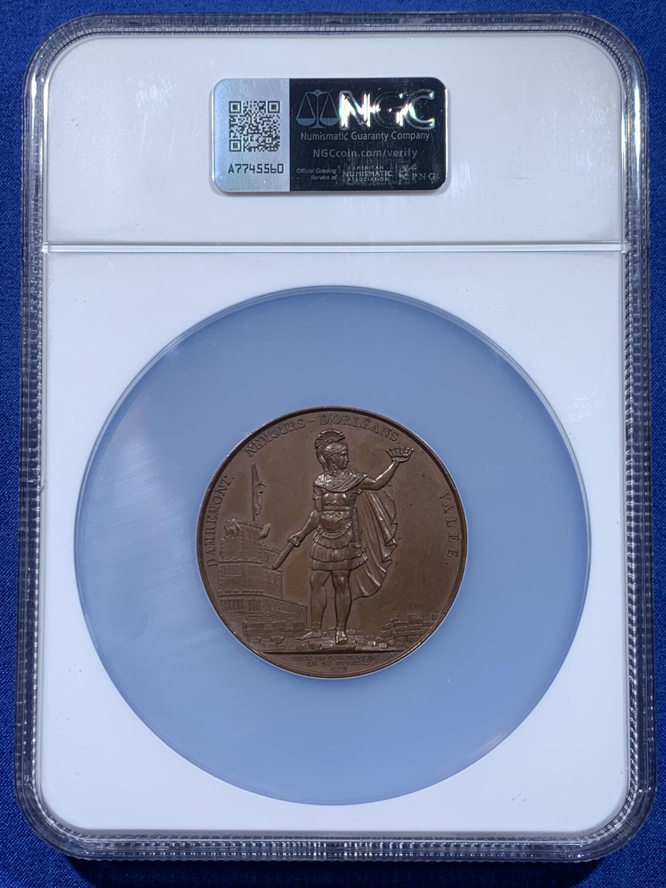 《竞宝斋》第441场 周日，周一，2场连拍 （全场包邮） NGC MS63BN 1838年法国占领君士坦丁纪念大铜章 原铸 加厚加大盒装