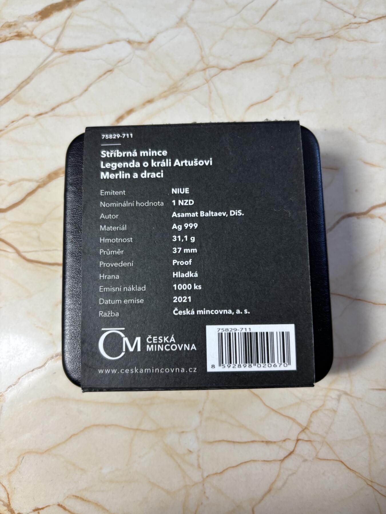 第183期拍卖 纽埃2021年亚瑟王传奇系列巫师梅林1盎司银币，999银，发行1000枚