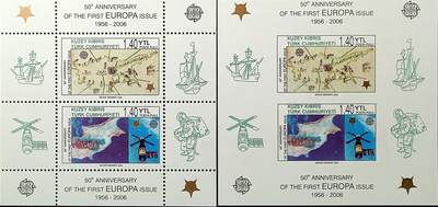 ↓君缘收藏660期☞钱币邮品↓无佣金、可寄存、满30元包邮  - 土属塞浦路斯邮票，2006年欧洲邮票发行50周年·塞浦路斯历史地图和北塞浦路斯地图 卫星(无齿)小全张2全