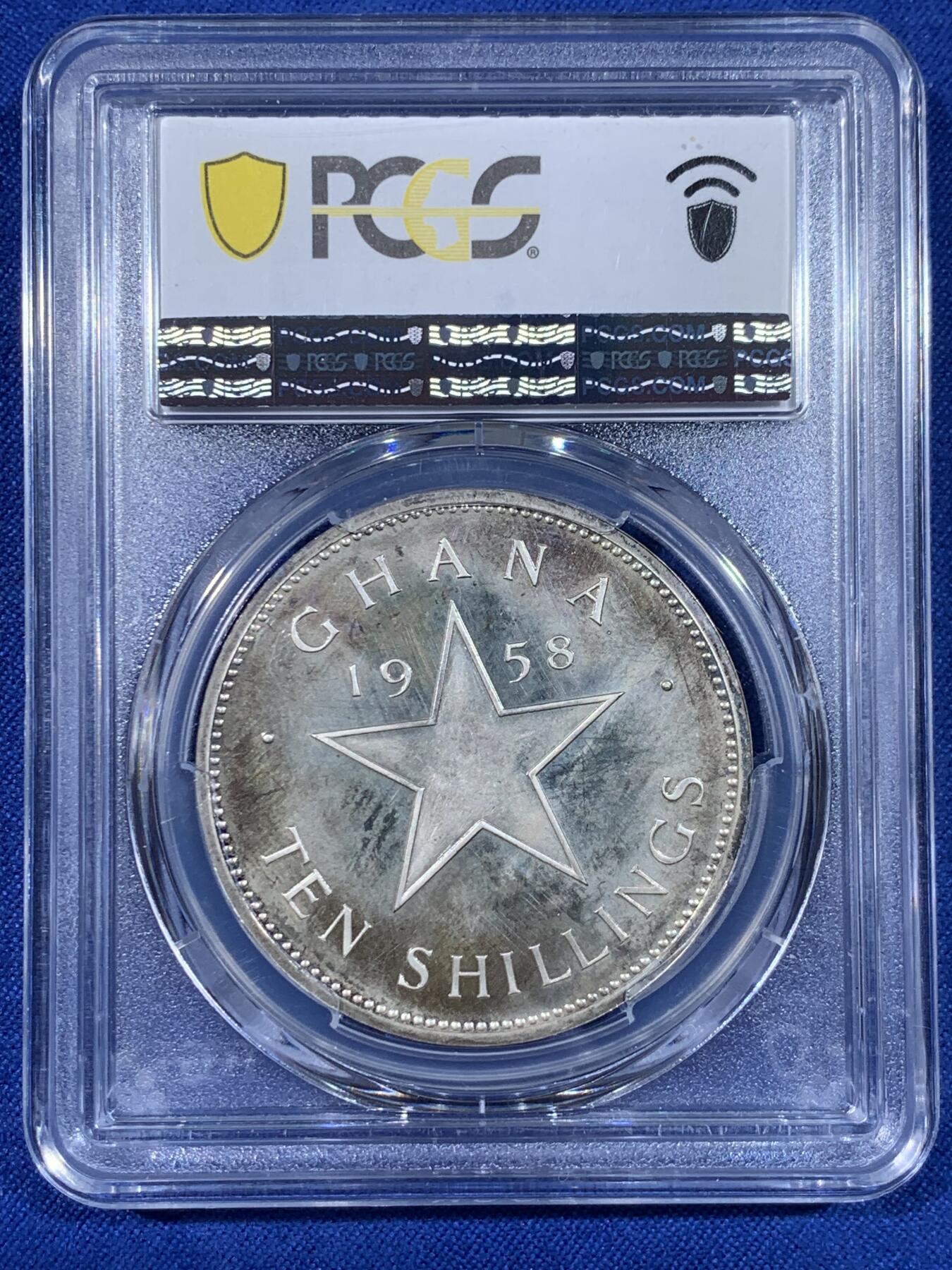 《竞宝斋》第441场 周日，周一，2场连拍 （全场包邮） PCGS PR65 加纳1958年10先令精制大银币 轻微包浆光度好