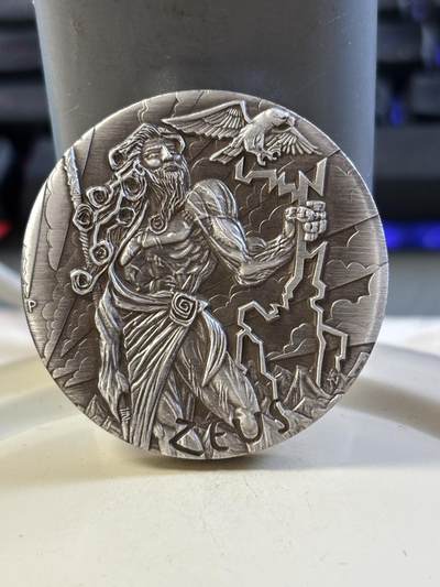 第183期拍卖 - 图瓦卢2014年奥林匹斯众神系列1宙斯高浮雕纪念银币，999银，2盎司，发行1500枚