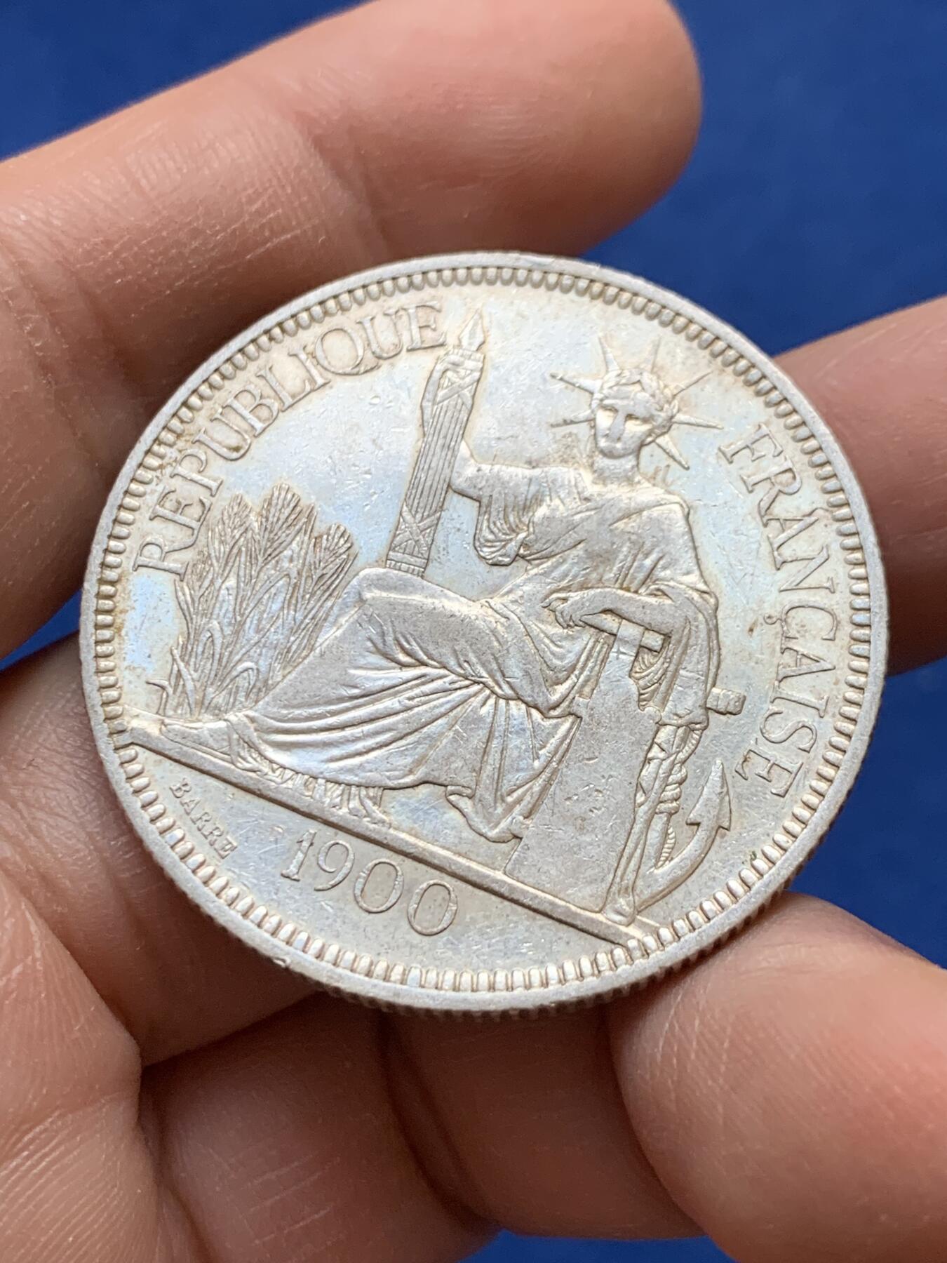 《竞宝斋》第441场 周日，周一，2场连拍 （全场包邮） 法属印支1900年坐洋1皮阿斯特银币 细节见图