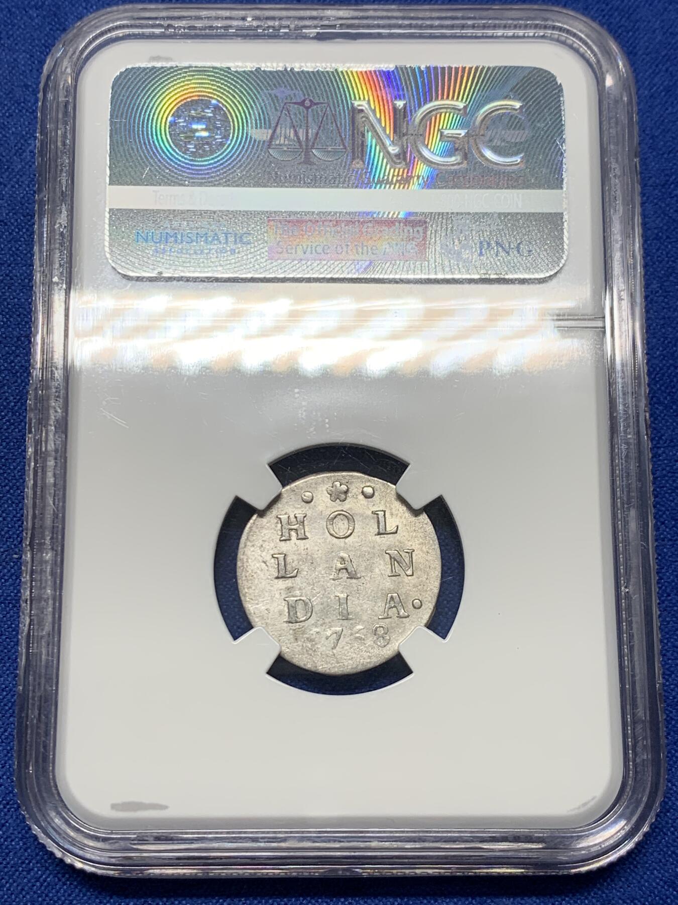 《竞宝斋》第441场 周日，周一，2场连拍 （全场包邮） NGC AU58 荷兰1758年2s银币 购自欧洲老藏家 几乎无流通痕迹 老盒严评