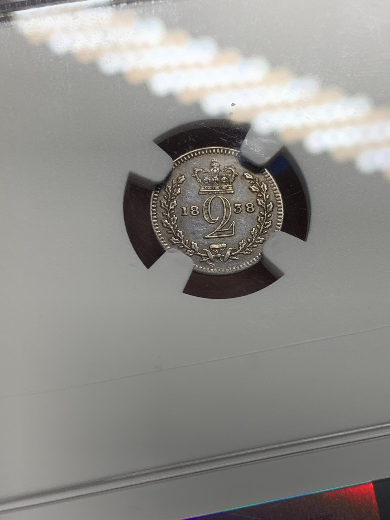 《竞宝斋》第441场 周日，周一，2场连拍 （全场包邮） NGC AUD CLEANED 英国1838年2便士濯足小银币，少见维多利亚女王首年份