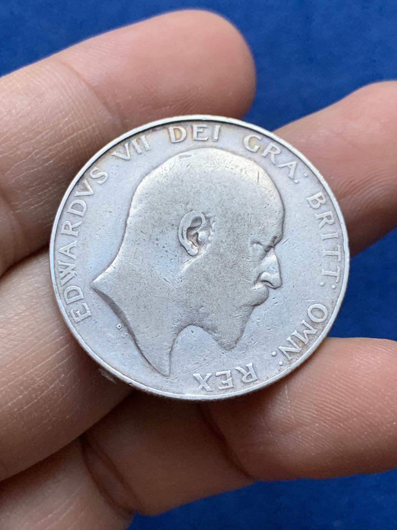 《竞宝斋》第442场 周日，周一，2场连拍 （全场包邮） 英国1909年爱七半克朗银币