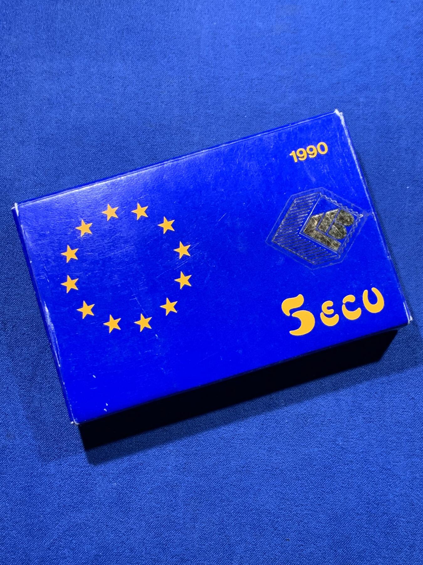 《竞宝斋》第442场 周日，周一，2场连拍 （全场包邮） 西班牙1990年马剑骑士5ECU精制大银币 33.62克 原盒证书