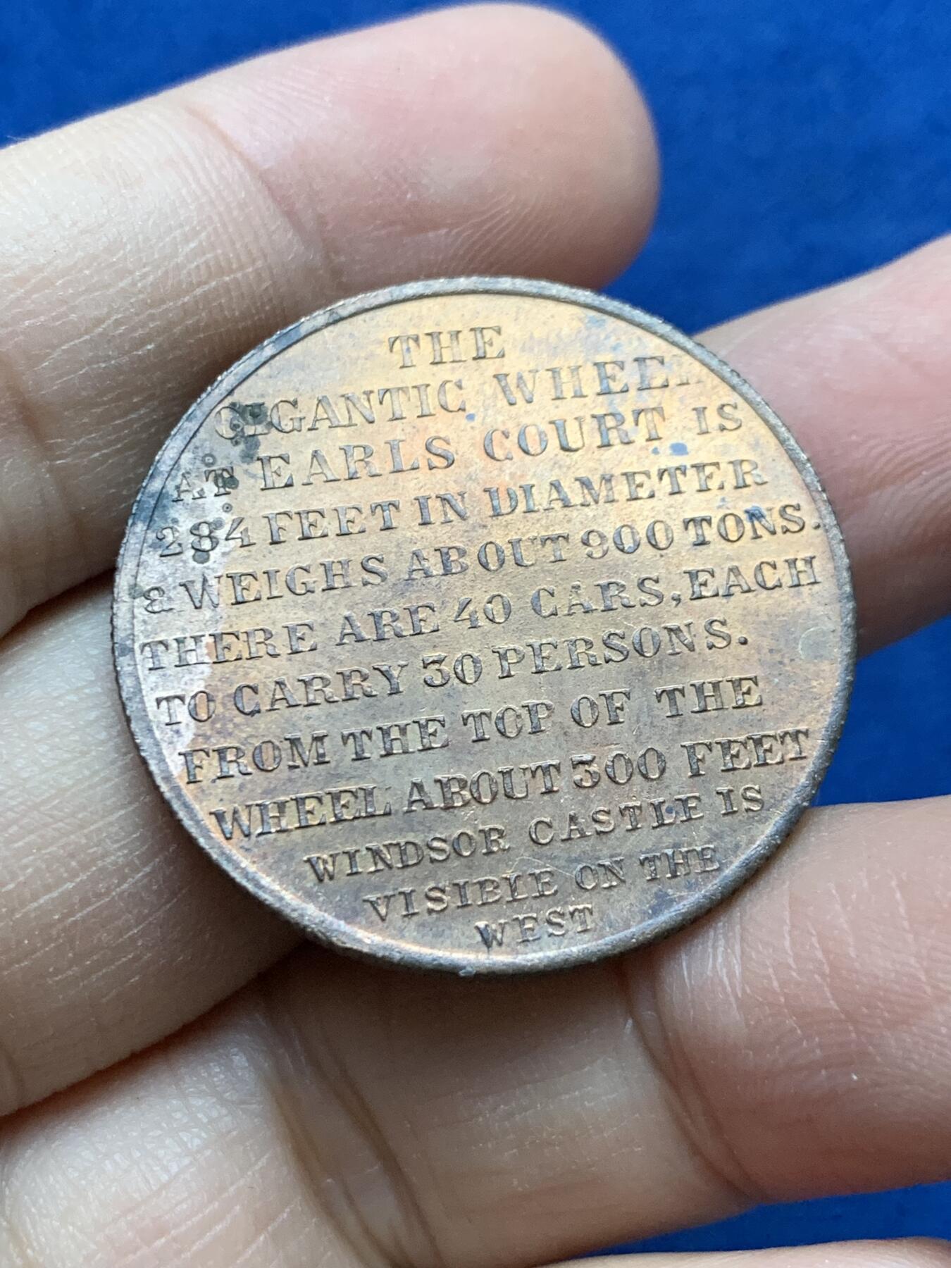 《竞宝斋》第442场 周日，周一，2场连拍 （全场包邮） 英国1897年伦敦眼摩天轮铜章，11.45克，31.9mm，带光品相，少见年份