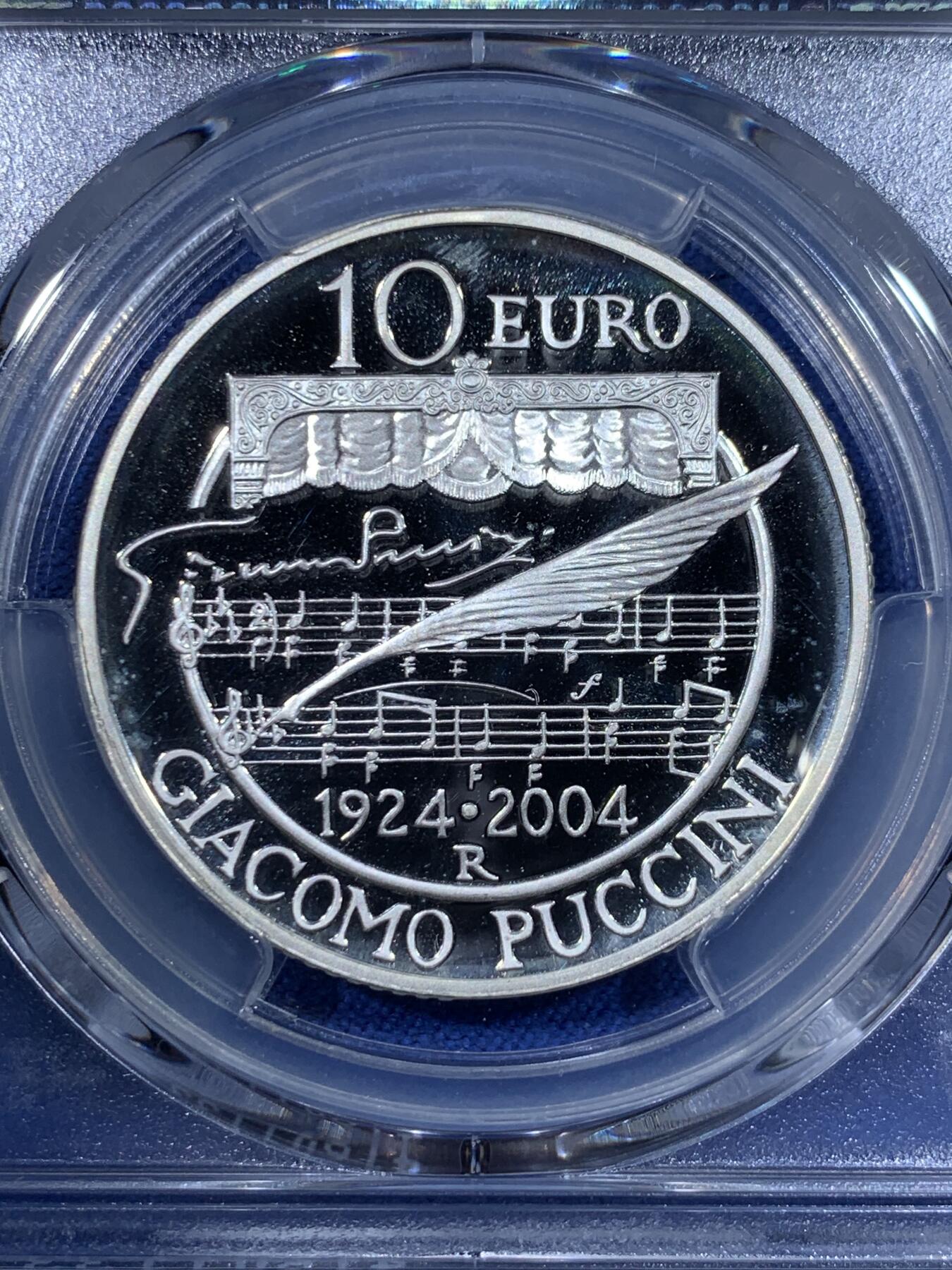 《竞宝斋》第442场 周日，周一，2场连拍 （全场包邮） PCGS PR69DCAM 意大利2004年贾科莫·普契尼逝世80周年10欧银币
