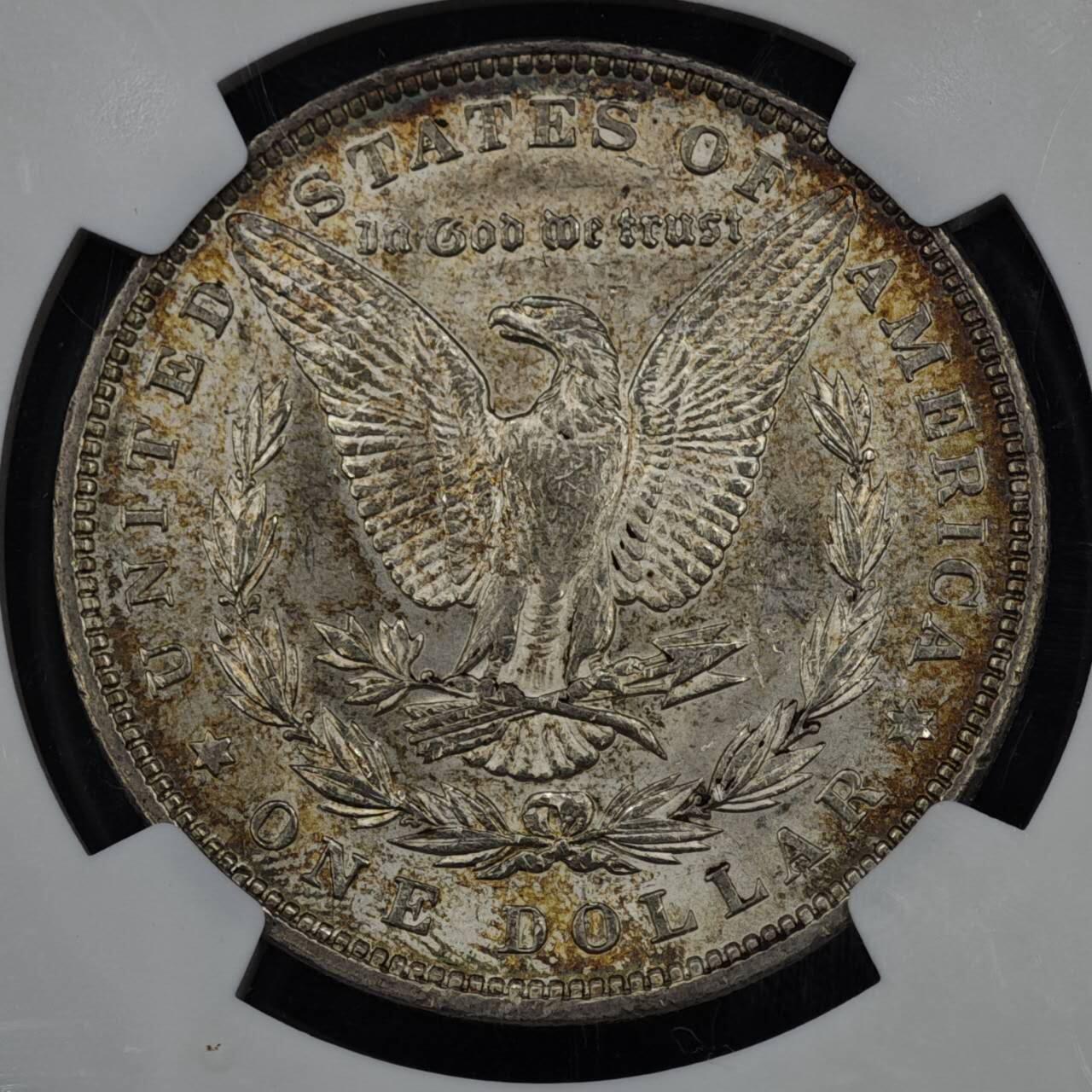 【淘币小摊】实时拍第八百零八拍   银币套币场   满百包邮可预留二周 每周一统一发货   美国1896年摩根银币双面五彩包浆 NGC AU58