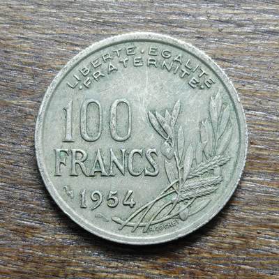 【铜匠收藏】★第132场★散币场，无佣金，30包邮。不满30元，支付5元运费。《接受代拍 代送NGC评级》 - 1954年 法国 100法郎