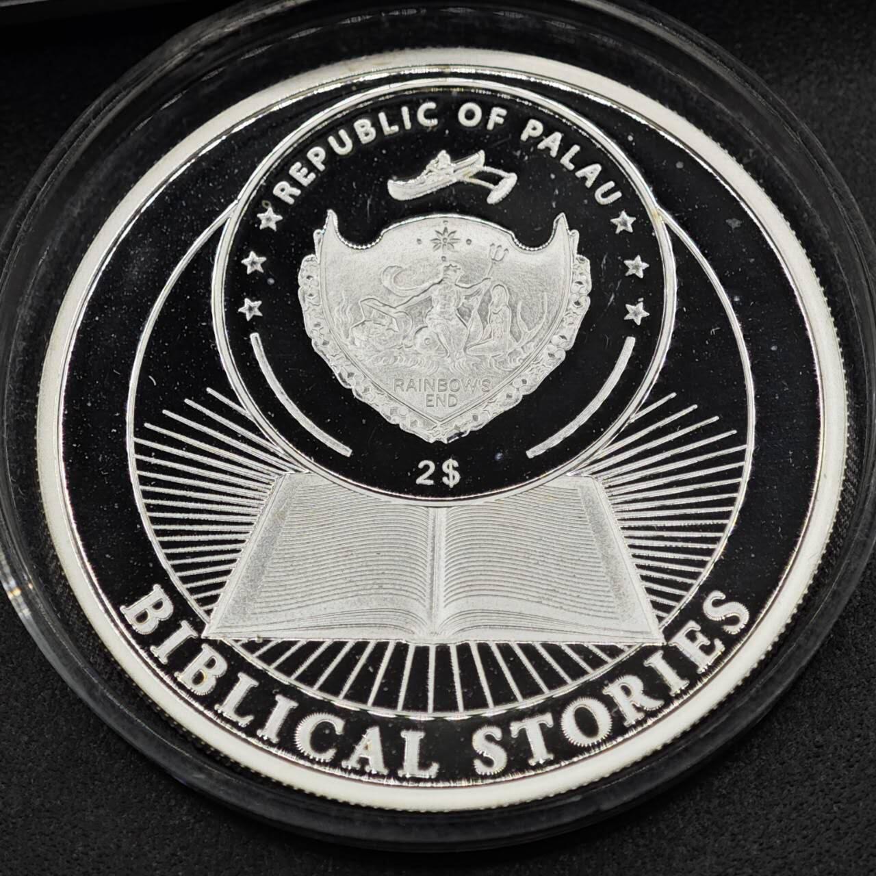 【淘币小摊】实时拍第八百零八拍   银币套币场   满百包邮可预留二周 每周一统一发货   2011年帕劳2元部分彩色精制银币 圣经故事-十戒 1/2盎司925银 发行量：1千 盒证全