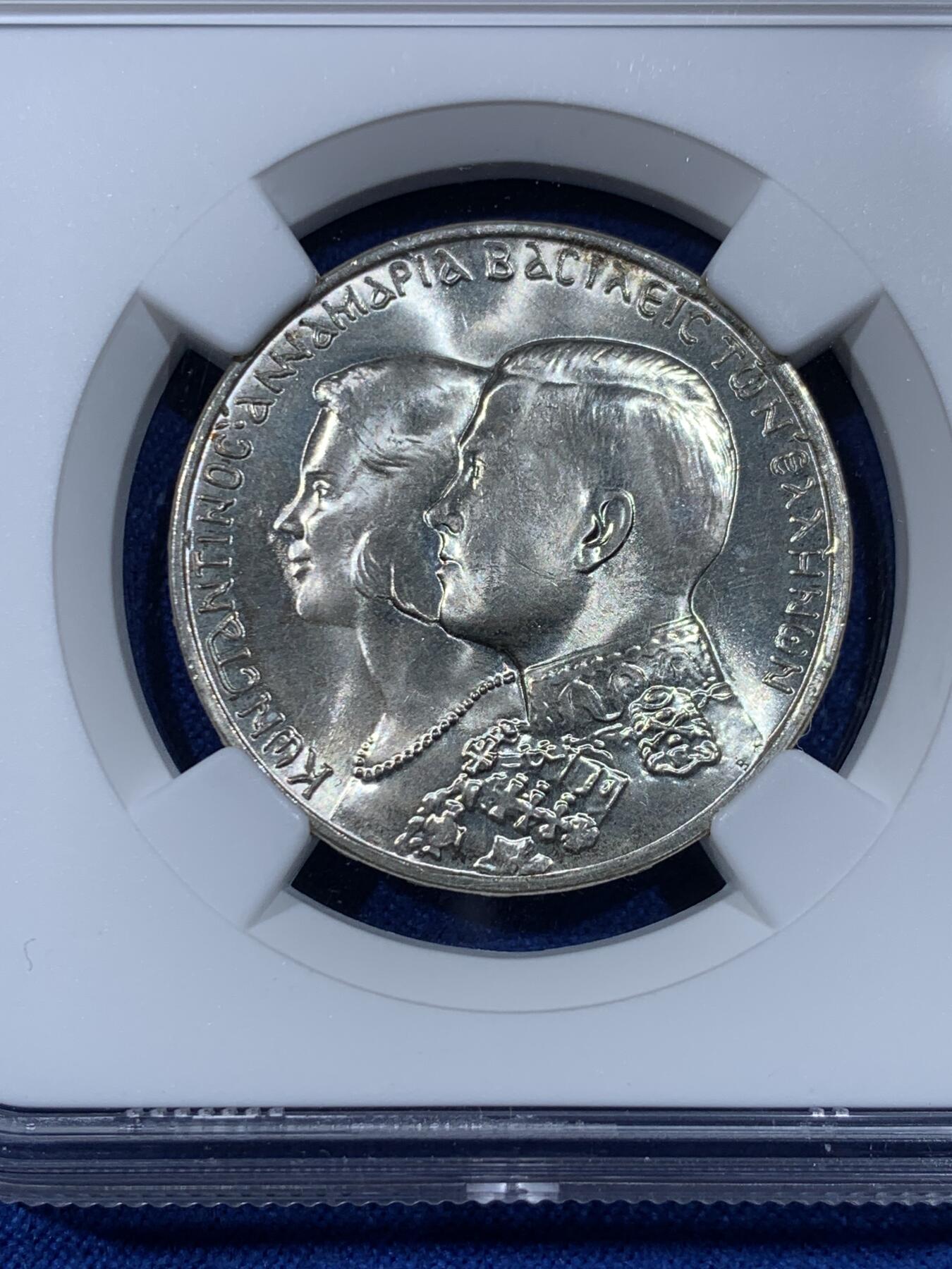 《竞宝斋》第442场 周日，周一，2场连拍 （全场包邮） NGC MS66 希腊1964年皇室婚礼30德拉克马纪念银币 高分难得！