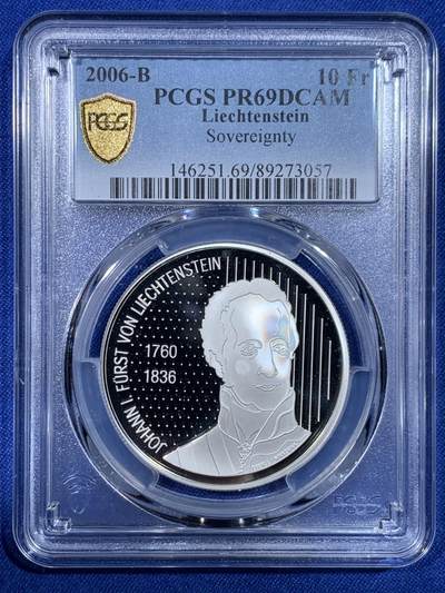 《竞宝斋》第442场 周日，周一，2场连拍 （全场包邮） - PCGS PR69DCAM 列支敦士登2006年约翰一世-主权200年10弗兰肯银币
