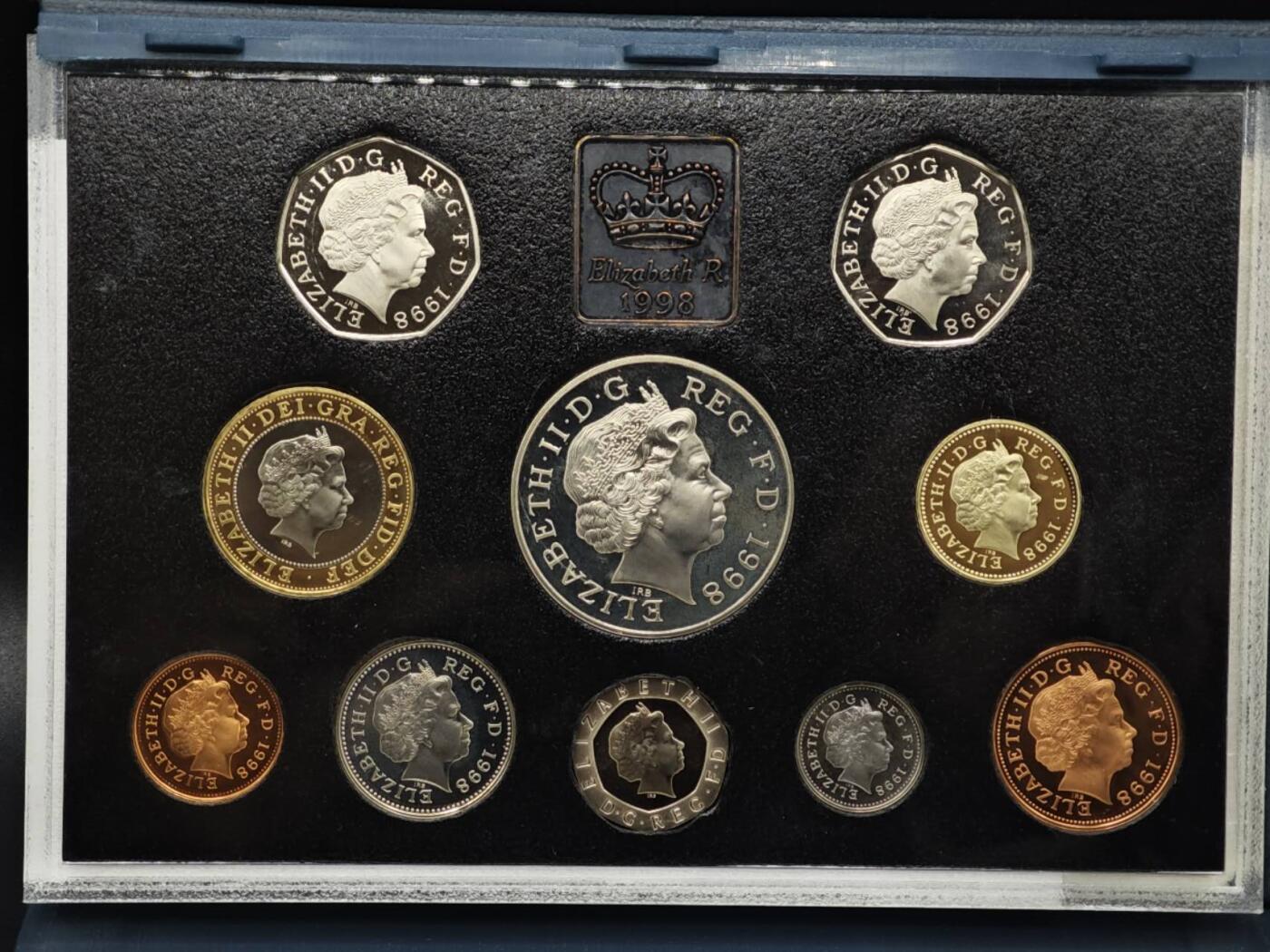 【淘币小摊】实时拍第八百零八拍   银币套币场   满百包邮可预留二周 每周一统一发货   英国1998年精制套币原盒原证