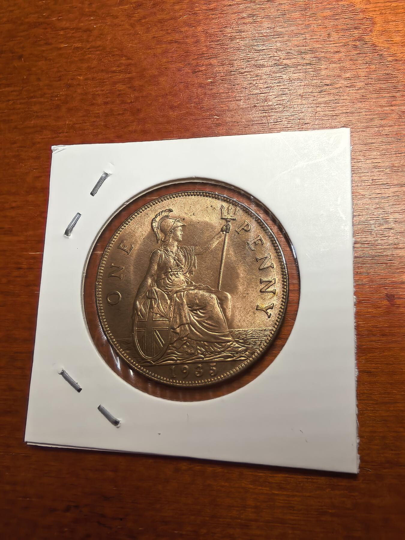 长老汇蛇年精选第七十七场拍卖 1935英国乔治五世1便士铜币，透打，未流通品，逆天的红光，克书价高