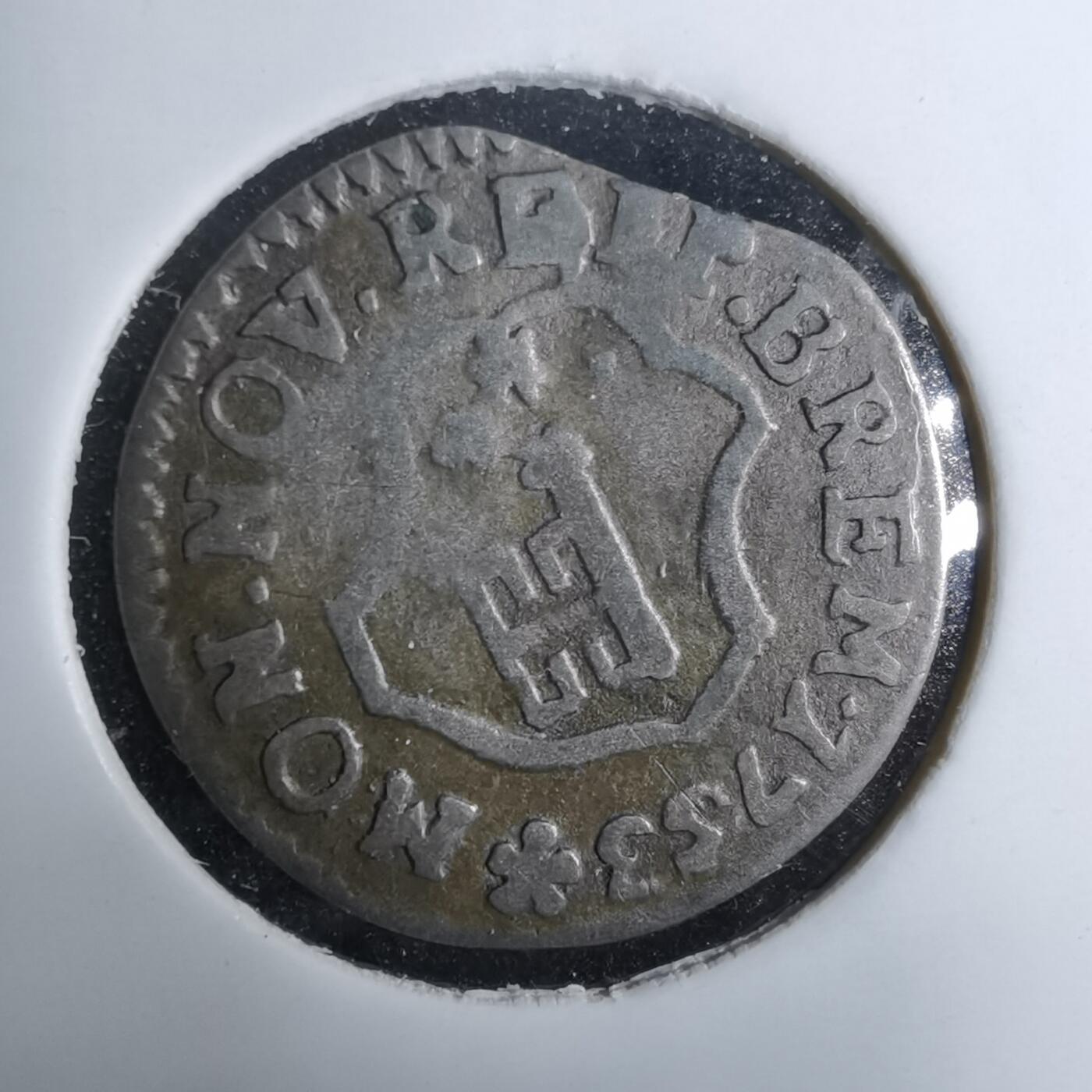 沼泽如烟--第913场 德国邦国不莱梅1753年1格罗申银币