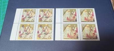 🔥套票🔥德国邮票专场，都是四方联套票 - 德国邮票四方联一套。1992年发行，圣诞节  雕塑家责费德伯格  圣安尼教堂等2全